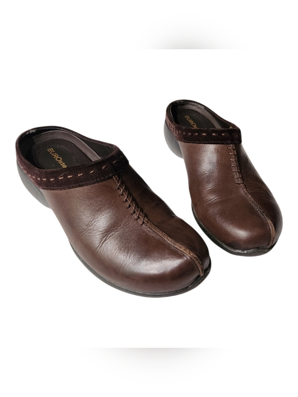 Eurostep Jolie Leather Brown Slip On Clog Mule Size 7